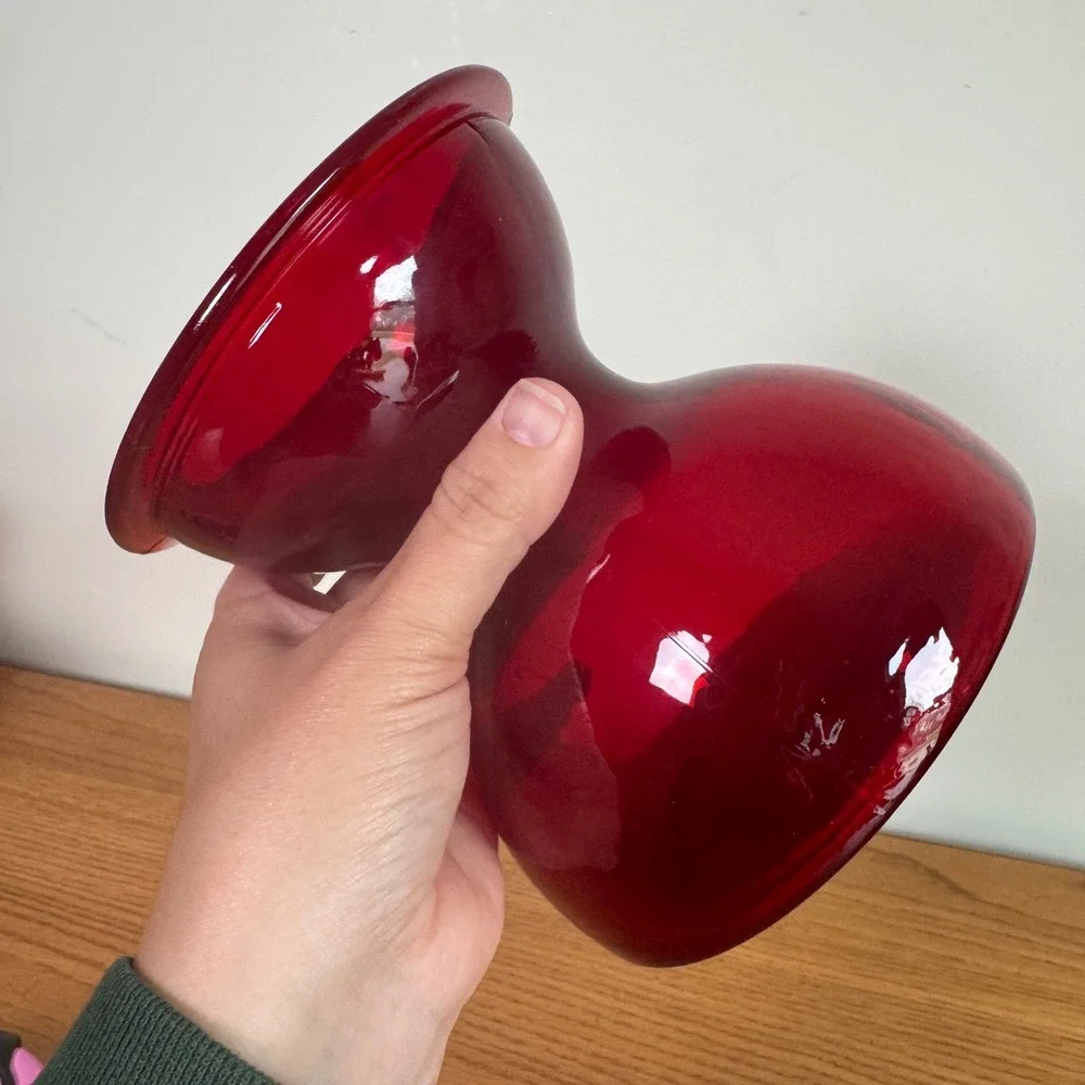 Vintage Ruby Red Glass Hourglass Vase‎ MCM Art Glass